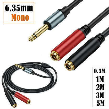 1m 1  /  4 Inch TS Mono Splitter Y Cable 6.35mm Mono Male Plug to Dual 1  /  4 Inch 6.35mm Female Jack Wire