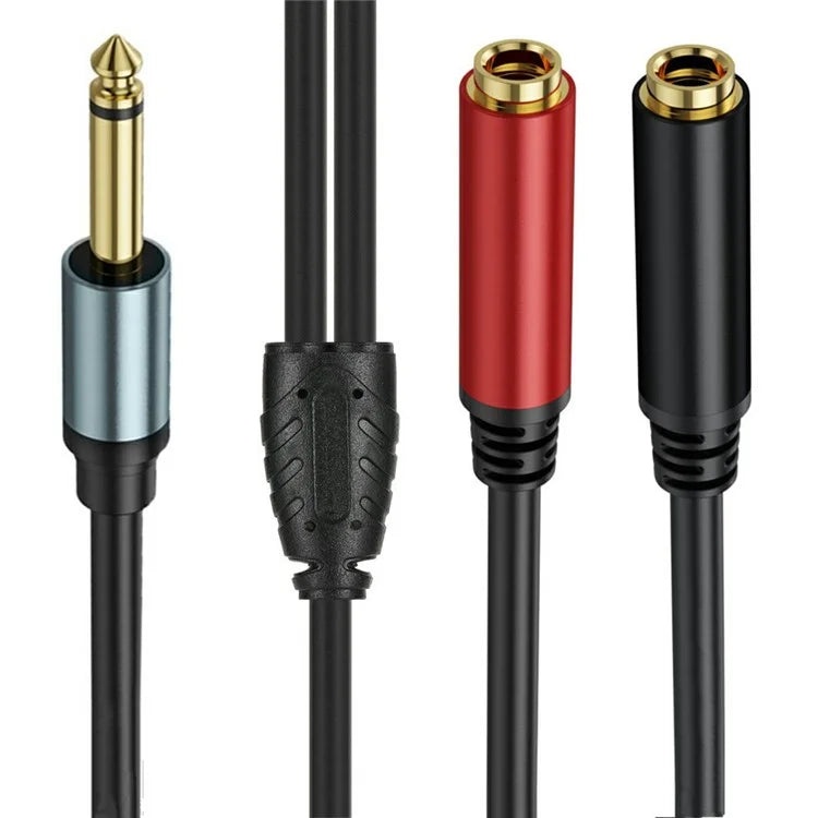 0.3m 1  /  4 Inch TS Mono Splitter Y Cable 6.35mm Mono Male Plug to Dual 1  /  4 Inch 6.35mm Female Jack Wire