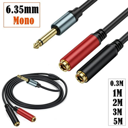 0.3m 1  /  4 Inch TS Mono Splitter Y Cable 6.35mm Mono Male Plug to Dual 1  /  4 Inch 6.35mm Female Jack Wire