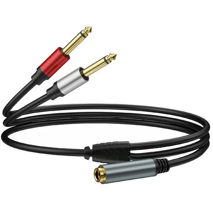 1m 6.35mm TRS Stereo Female to Dual 6.35mm Male TS Mono Jack Audio Speaker Splitter Cable