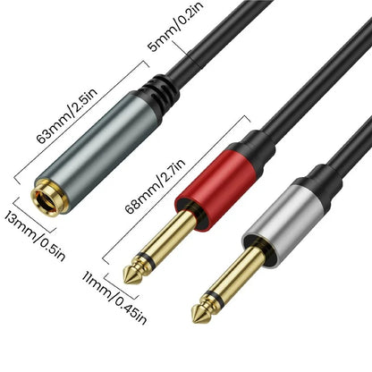 1m 6.35mm TRS Stereo Female to Dual 6.35mm Male TS Mono Jack Audio Speaker Splitter Cable