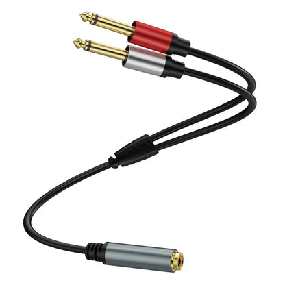 0.3m 6.35mm TRS Stereo Female to Dual 6.35mm Male TS Mono Jack Audio Speaker Splitter Cable