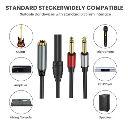 0.3m 6.35mm TRS Stereo Female to Dual 6.35mm Male TS Mono Jack Audio Speaker Splitter Cable