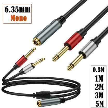 0.3m 6.35mm TRS Stereo Female to Dual 6.35mm Male TS Mono Jack Audio Speaker Splitter Cable