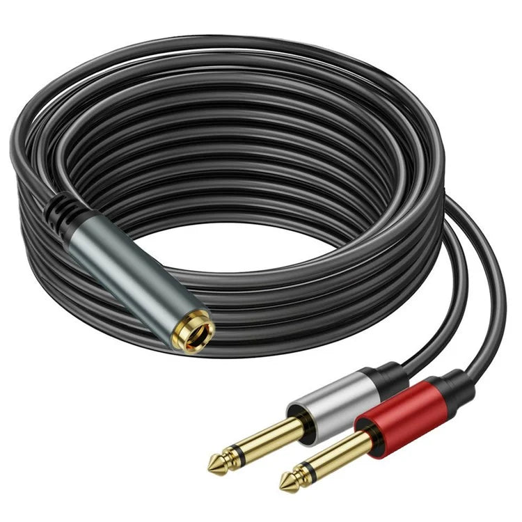 2m 6.35mm TRS Stereo Female to Dual 6.35mm Male TS Mono Jack Audio Speaker Splitter Cable