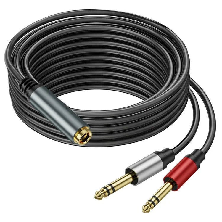5m 6.35mm Female Jack to 2x 1 / 4 Inch Male Plug Stereo Audio Adapter Speaker Y Splitter Cable