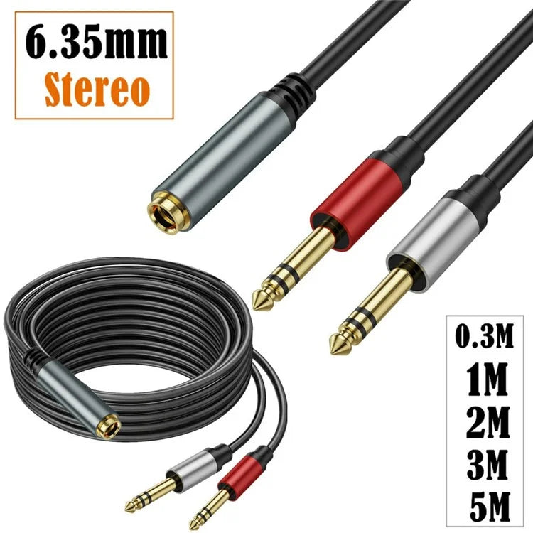 5m 6.35mm Female Jack to 2x 1 / 4 Inch Male Plug Stereo Audio Adapter Speaker Y Splitter Cable