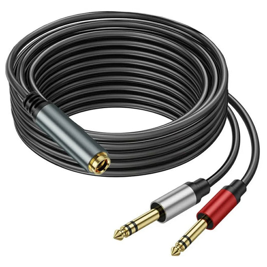 3m 6.35mm Female Jack to 2x 1 / 4 Inch Male Plug Stereo Audio Adapter Speaker Y Splitter Cable