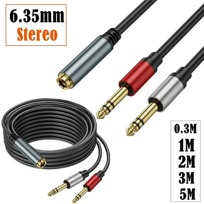 0.3m 6.35mm Female Jack to 2x 1 / 4 Inch Male Plug Stereo Audio Adapter Speaker Y Splitter Cable
