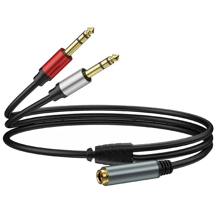 1m 6.35mm Female Jack to 2x 1 / 4 Inch Male Plug Stereo Audio Adapter Speaker Y Splitter Cable