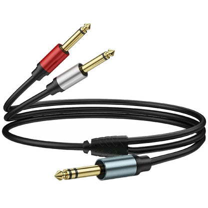 1m 1 / 4 Inch TRS Stereo Y-Splitter Cord 6.35mm Male Jack to Dual 6.35mm Male TS Mono Audio Cable