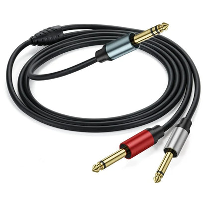 2m 1 / 4 Inch TRS Stereo Y-Splitter Cord 6.35mm Male Jack to Dual 6.35mm Male TS Mono Audio Cable