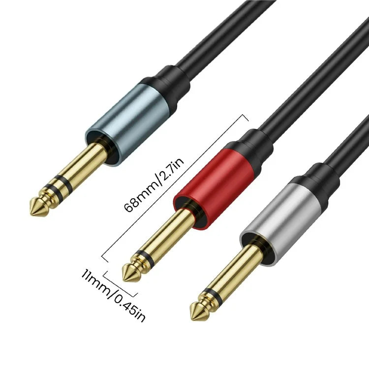 0.3m 1 / 4 Inch TRS Stereo Y-Splitter Cord 6.35mm Male Jack to Dual 6.35mm Male TS Mono Audio Cable