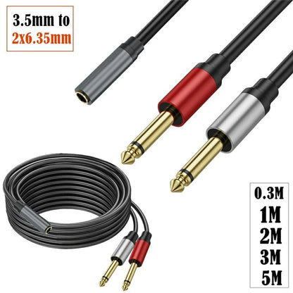 0.3m 6.35mm Stereo Female TRS to Dual 1 / 4 Inch Male Mono Y Splitter Breakout Cable Patch Cord