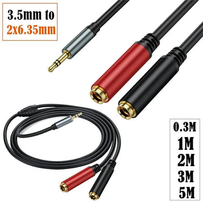 5m 3.5mm Male Stereo TRS to Two 6.35mm 1 / 4 Inch TS Female Stereo Breakout Cable Y Splitter Cable