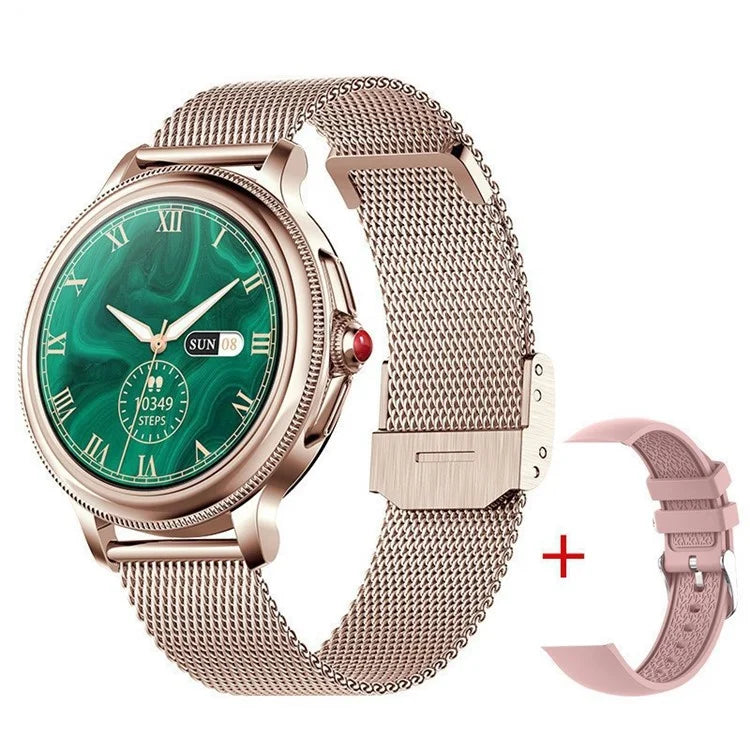 CF96 Women 1.2" Round Screen Bluetooth Call Smart Watch Physiological Cycle Heart Rate Monitor Health Bracelet with 2 Straps