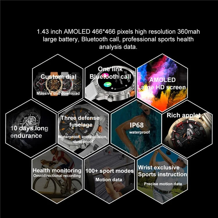 AK57 Health Monitor Bluetooth Call Smart Watch Waterproof Sports Bracelet, Silicone Strap