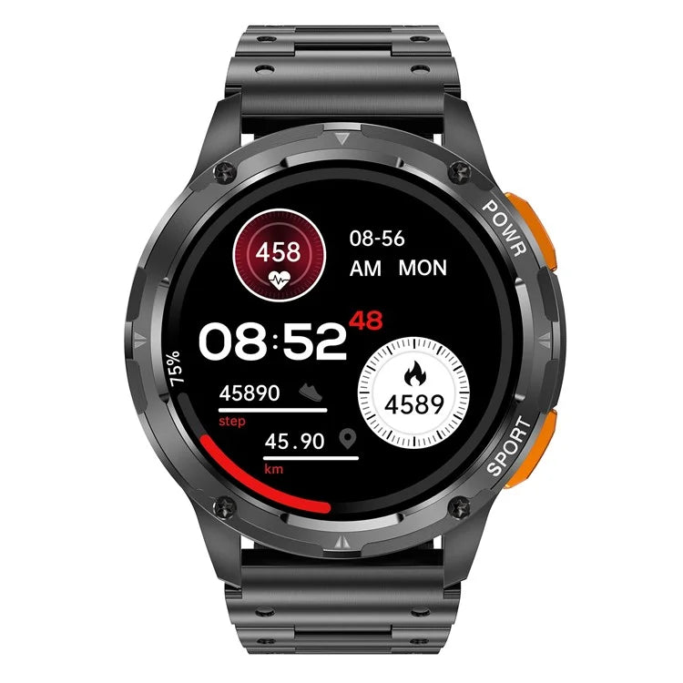AK59 1.43-inch AMOLED Screen Sports Wristband Heart Rate Blood Oxygen Monitor Smart Watch, Steel Strap
