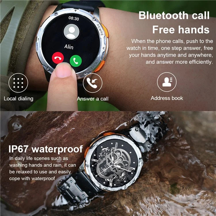 AK59 1.43-inch AMOLED Screen Sports Wristband Heart Rate Blood Oxygen Monitor Smart Watch, Steel Strap
