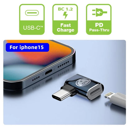U2-058-LT017 Angled Design USB-C Male to 8Pin Female Converter 480Mbps Data Adapter for iPhone Type-C Tablet