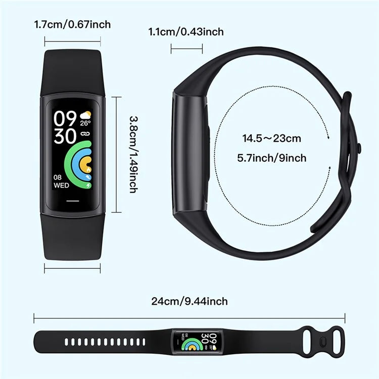 C68L 0.96" Smart Watch with Heart Rate, Temperature Monitoring Message Push Pedometer Sports Bracelet