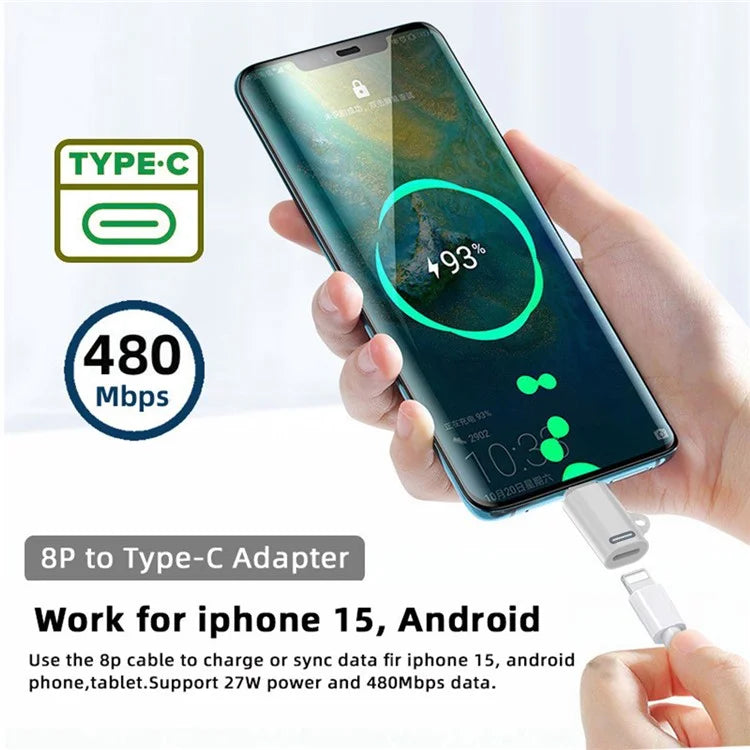 U2-058-LT020 2PCS Type C Male to iP Female 27W Power 480Mbps Data Adapter for iPhone, Android, Tablet