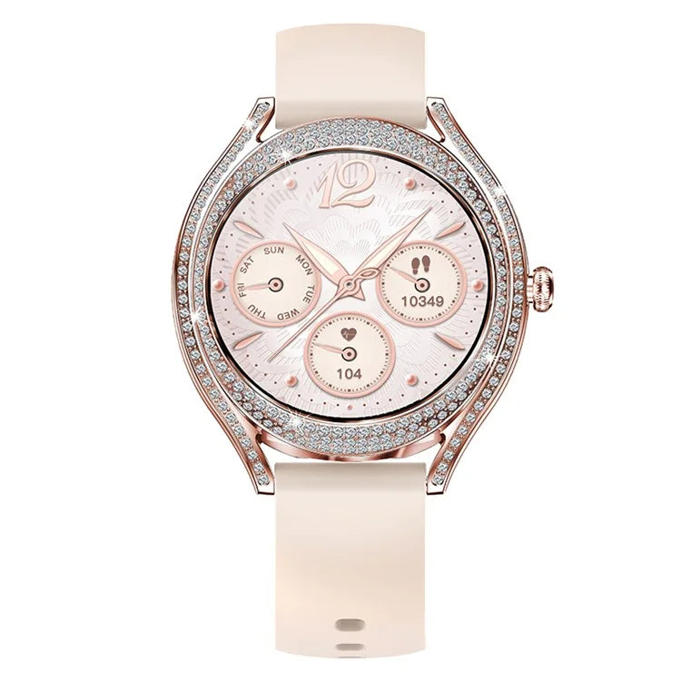 V66 1.28 Inch HD Screen Women Smart Watch Heart Rate Monitor Bracelet with Zircon Decor, Silicone Strap