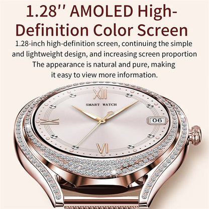 V66 1.28 Inch HD Screen Women Smart Watch Heart Rate Monitor Bracelet with Zircon Decor, Silicone Strap