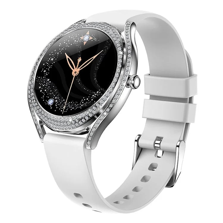 V66 1.28 Inch HD Screen Women Smart Watch Heart Rate Monitor Bracelet with Zircon Decor, Silicone Strap