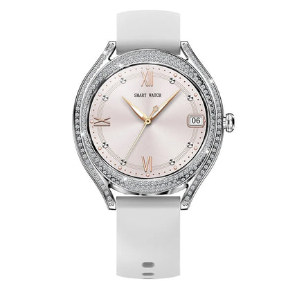 V66 1.28 Inch HD Screen Women Smart Watch Heart Rate Monitor Bracelet with Zircon Decor, Silicone Strap