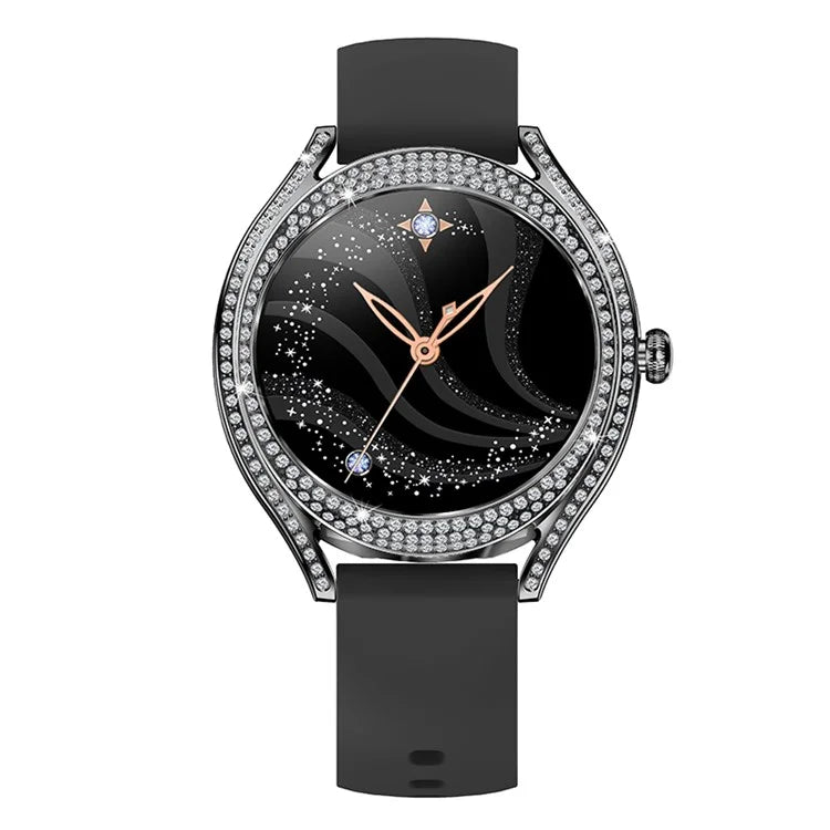 V66 1.28 Inch HD Screen Women Smart Watch Heart Rate Monitor Bracelet with Zircon Decor, Silicone Strap