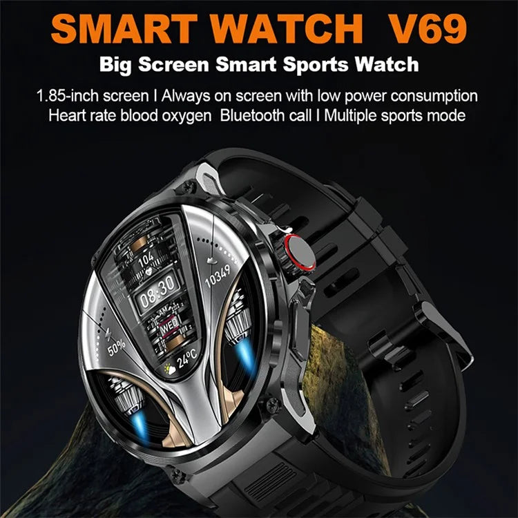 V69 1.85-inch HD Screen Smart Watch IP68 Waterproof Multi-Sports Fitness Watch with Heart Rate Monitoring