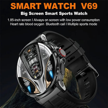 V69 1.85-inch HD Screen Smart Watch IP68 Waterproof Multi-Sports Fitness Watch with Heart Rate Monitoring