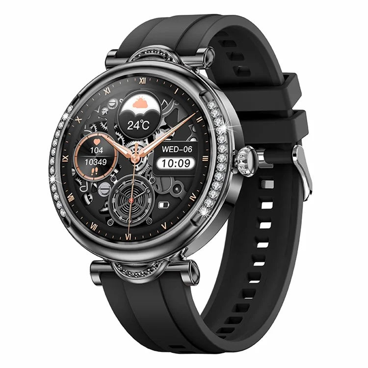 CF32 1.27-inch Wrist Bracelet Women Health Monitor Rhinestone Decor Smart Watch, Silicone Strap