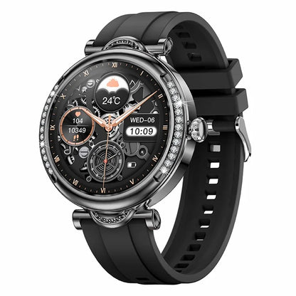 CF32 1.27-inch Wrist Bracelet Women Health Monitor Rhinestone Decor Smart Watch, Silicone Strap