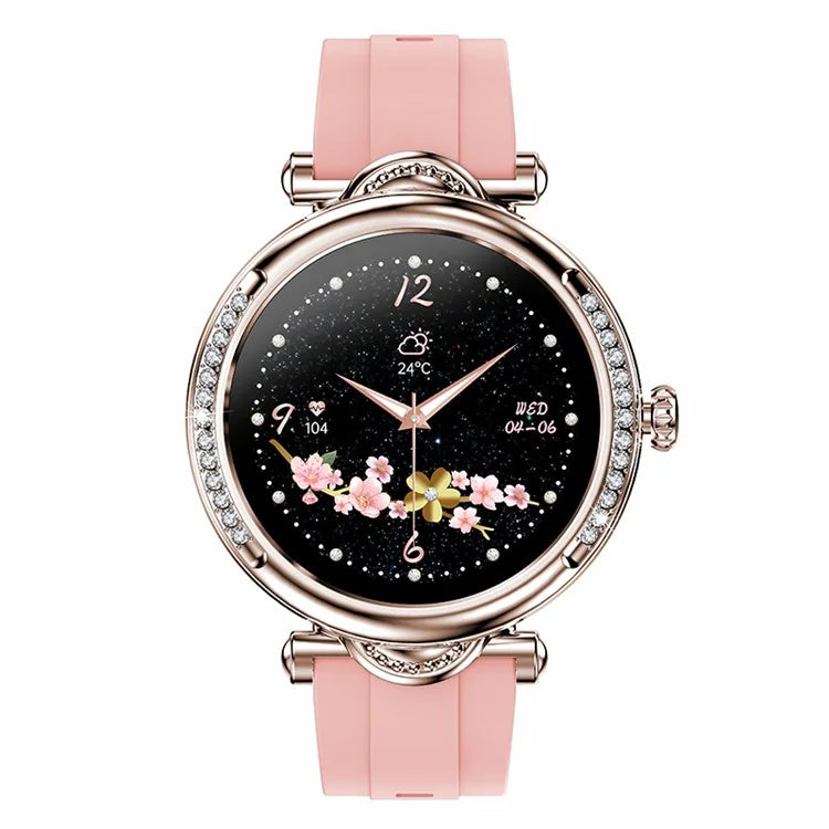 CF32 1.27-inch Wrist Bracelet Women Health Monitor Rhinestone Decor Smart Watch, Silicone Strap