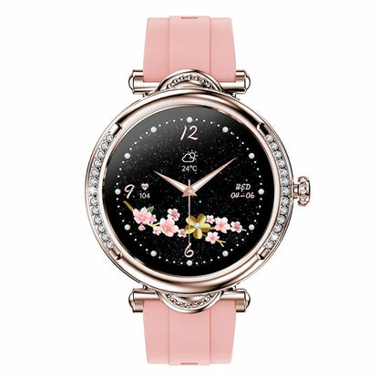 CF32 1.27-inch Wrist Bracelet Women Health Monitor Rhinestone Decor Smart Watch, Silicone Strap