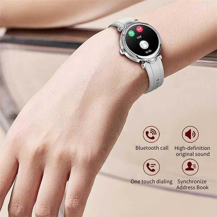 CF32 1.27-inch Wrist Bracelet Women Health Monitor Rhinestone Decor Smart Watch, Silicone Strap
