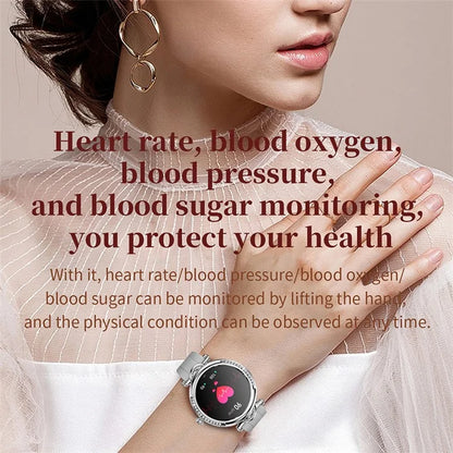 CF32 1.27-inch Wrist Bracelet Women Health Monitor Rhinestone Decor Smart Watch, Silicone Strap