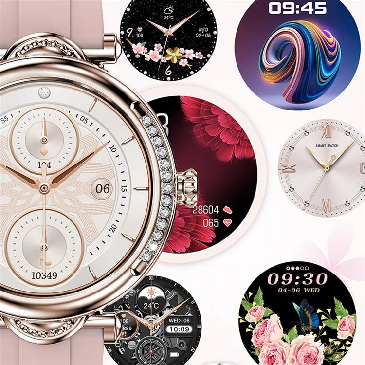 CF32 1.27-inch Wrist Bracelet Women Health Monitor Rhinestone Decor Smart Watch, Silicone Strap