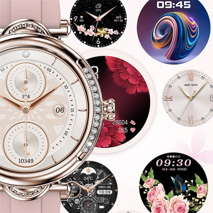 CF32 1.27-inch Wrist Bracelet Women Health Monitor Rhinestone Decor Smart Watch, Silicone Strap