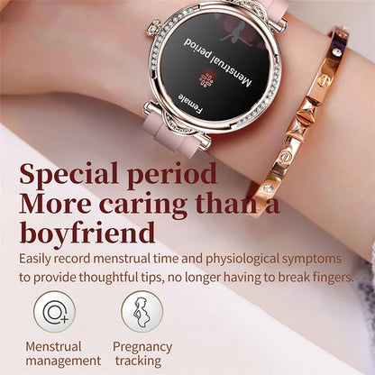CF32 1.27-inch Wrist Bracelet Women Health Monitor Rhinestone Decor Smart Watch, Silicone Strap