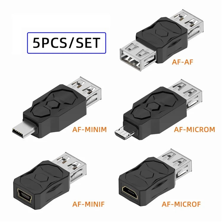 U2-006-AF 5Pcs Micro USB 2.0 OTG Mini USB 5Pin Type-A Male to Female Data Charge Adapter