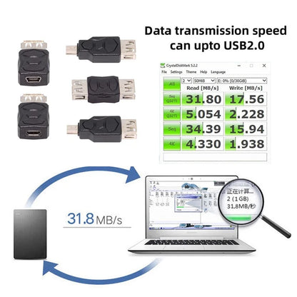 U2-006-AF 5Pcs Micro USB 2.0 OTG Mini USB 5Pin Type-A Male to Female Data Charge Adapter