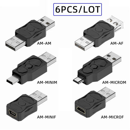 U2-006-AM 6Pcs Type-A Micro USB 2.0 Mini USB 5Pin Male to Female Extension Data Power Adapter