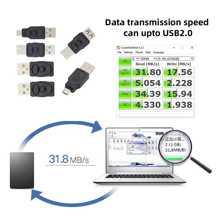 U2-006-AM 6Pcs Type-A Micro USB 2.0 Mini USB 5Pin Male to Female Extension Data Power Adapter