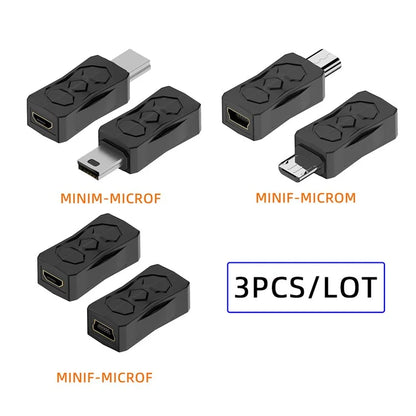 U2-006-MM 3Pcs Micro USB 2.0 to Mini USB 5Pin Male to Female Extension Data Power Adapter