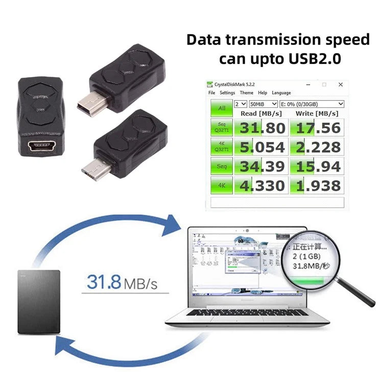 U2-006-MM 3Pcs Micro USB 2.0 to Mini USB 5Pin Male to Female Extension Data Power Adapter