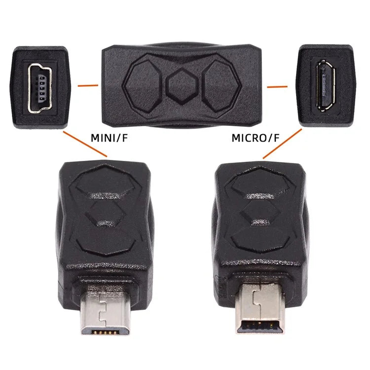 U2-006-MM 3Pcs Micro USB 2.0 to Mini USB 5Pin Male to Female Extension Data Power Adapter