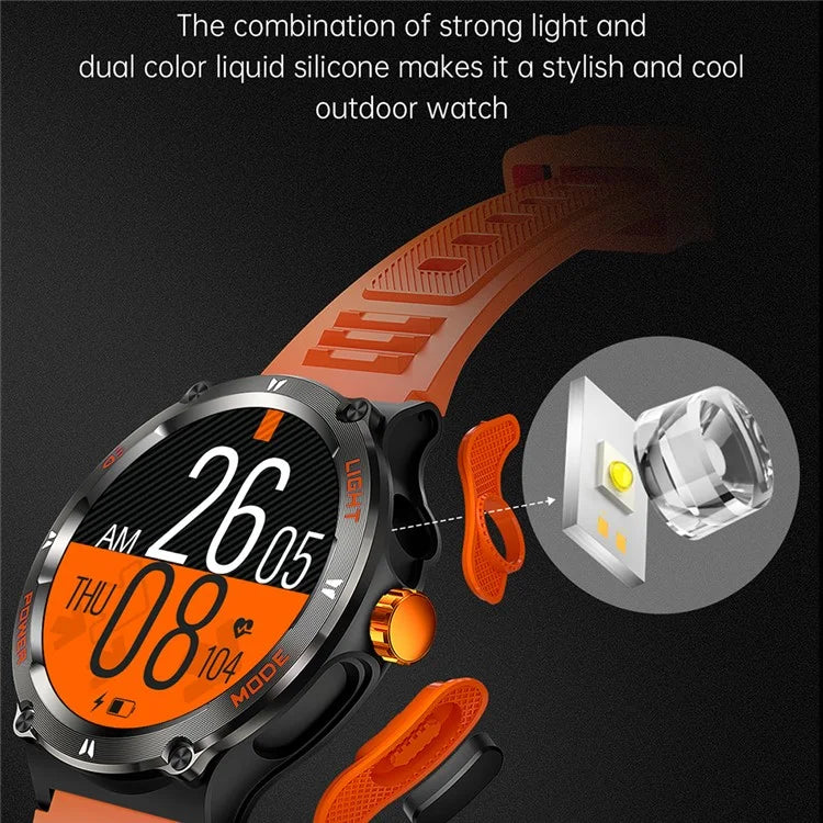 KT70 1.53" HD Screen Smart Watch Outdoor Strong Light Lamp Compass Bluetooth Call Fitness Bracelet